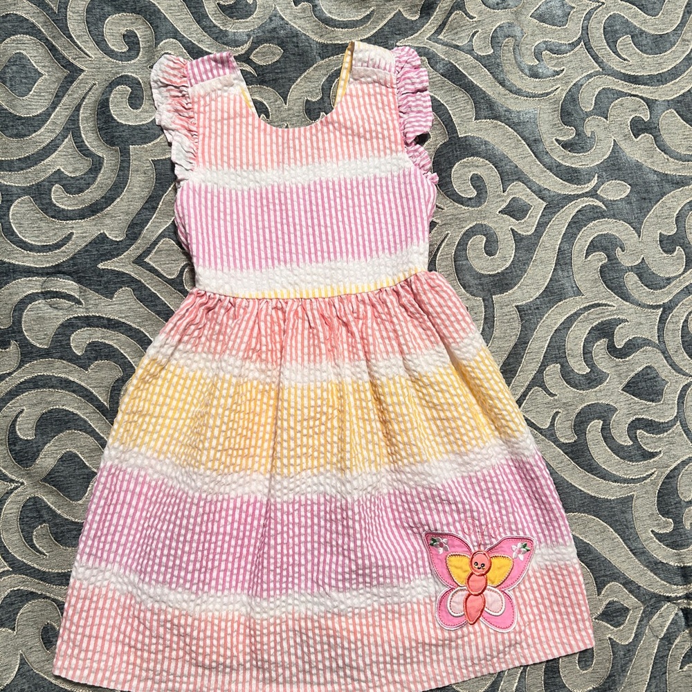 Bonnie Jean Pink and Yellow Sleeveless Ruffled Sundress